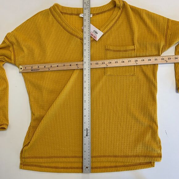 Reb. in J. 220 Kendra Sweater Womens S Mustard Waffle Knit Drop Shoulder V Neck - Picture 6 of 9